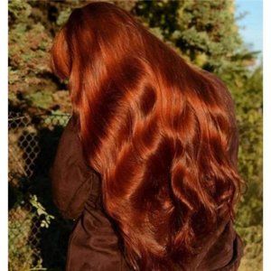 24” COPPER Human Hair Red Wavy Wig | Lace Front Wig | 100%human Hair